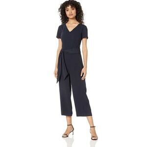 Lark & Ro Women Waist Bow V-Neck Back Zipper Jumpsuit Navy Size 0